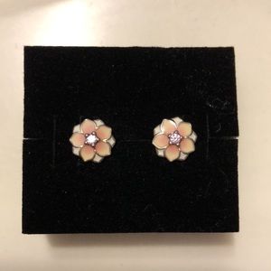 Pandora Magnolia silver flower stud earrings